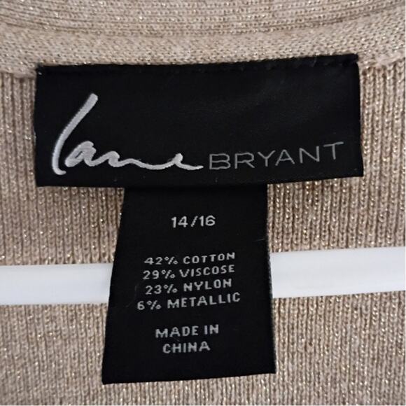 LANE BRYANT Gold Metallic Ribbed Zip Knit Cardigan 14/16 Quietlux Minimalist - Picture 7 of 11